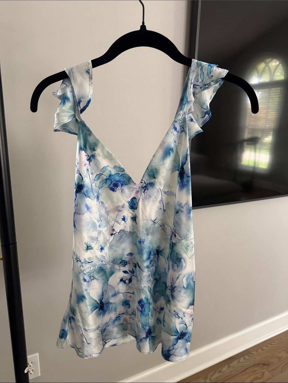 Cami NYC White Dress with Blue Watercolor Floral